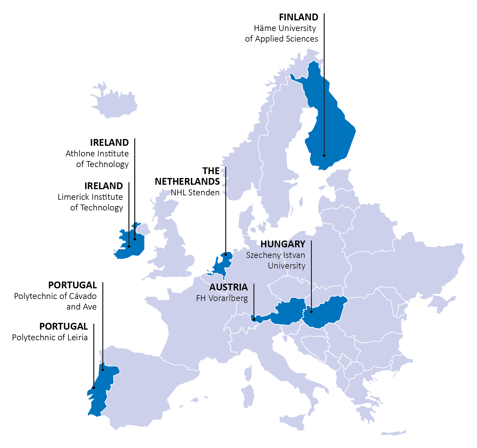 Karte der RUN-EU Partneruniversitäten